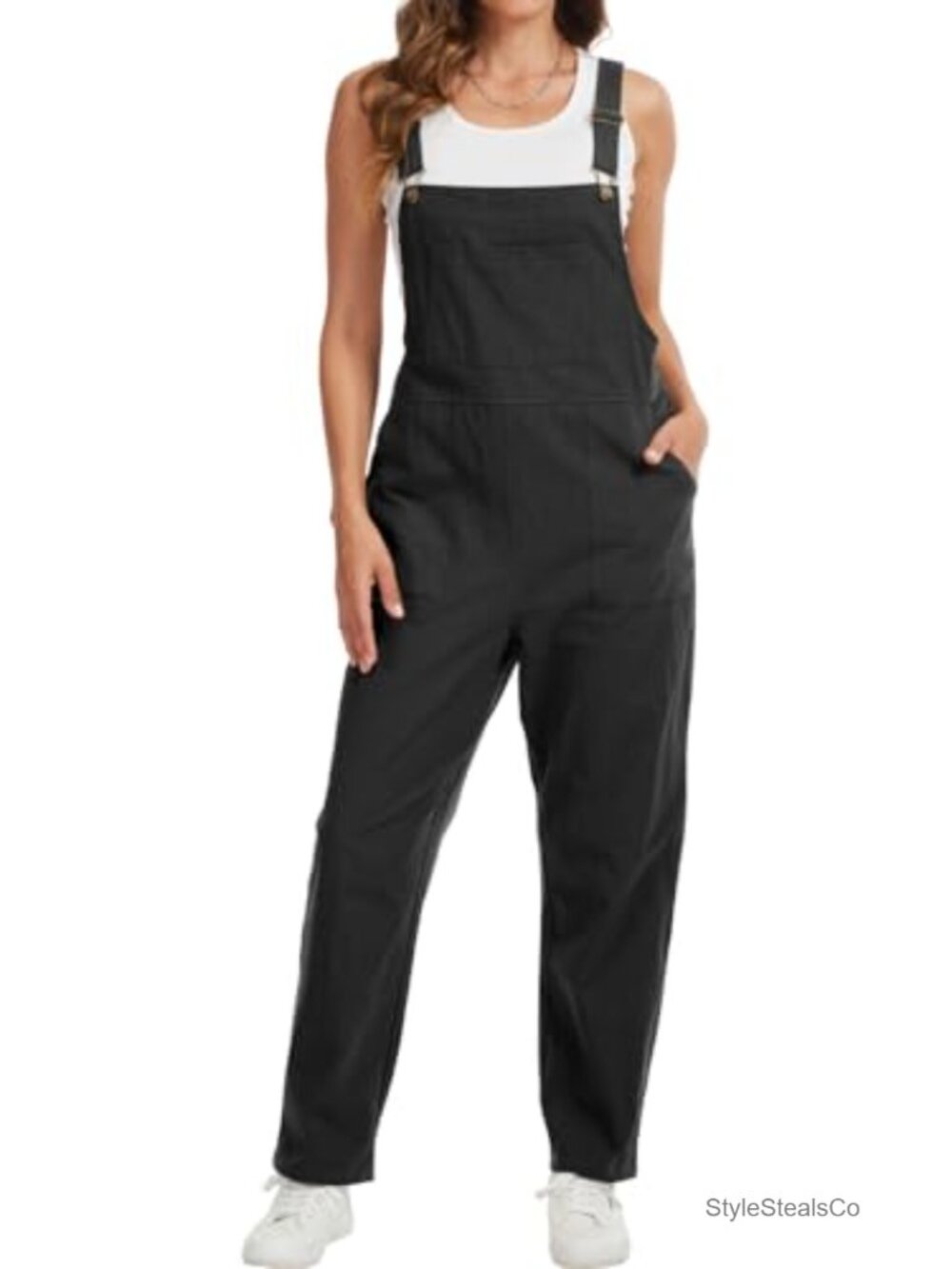 Women's 100% Cotton Bib Overalls Relaxed Wide Leg Jumpsuit Adjustable Straps